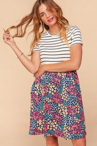 1208- Ivory Stripe w/ Navy Floral Print