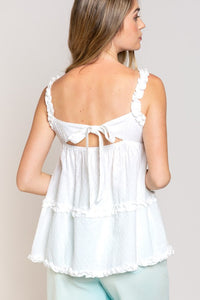 6653- Ivory Ruffle Tank Top w/ Open Back