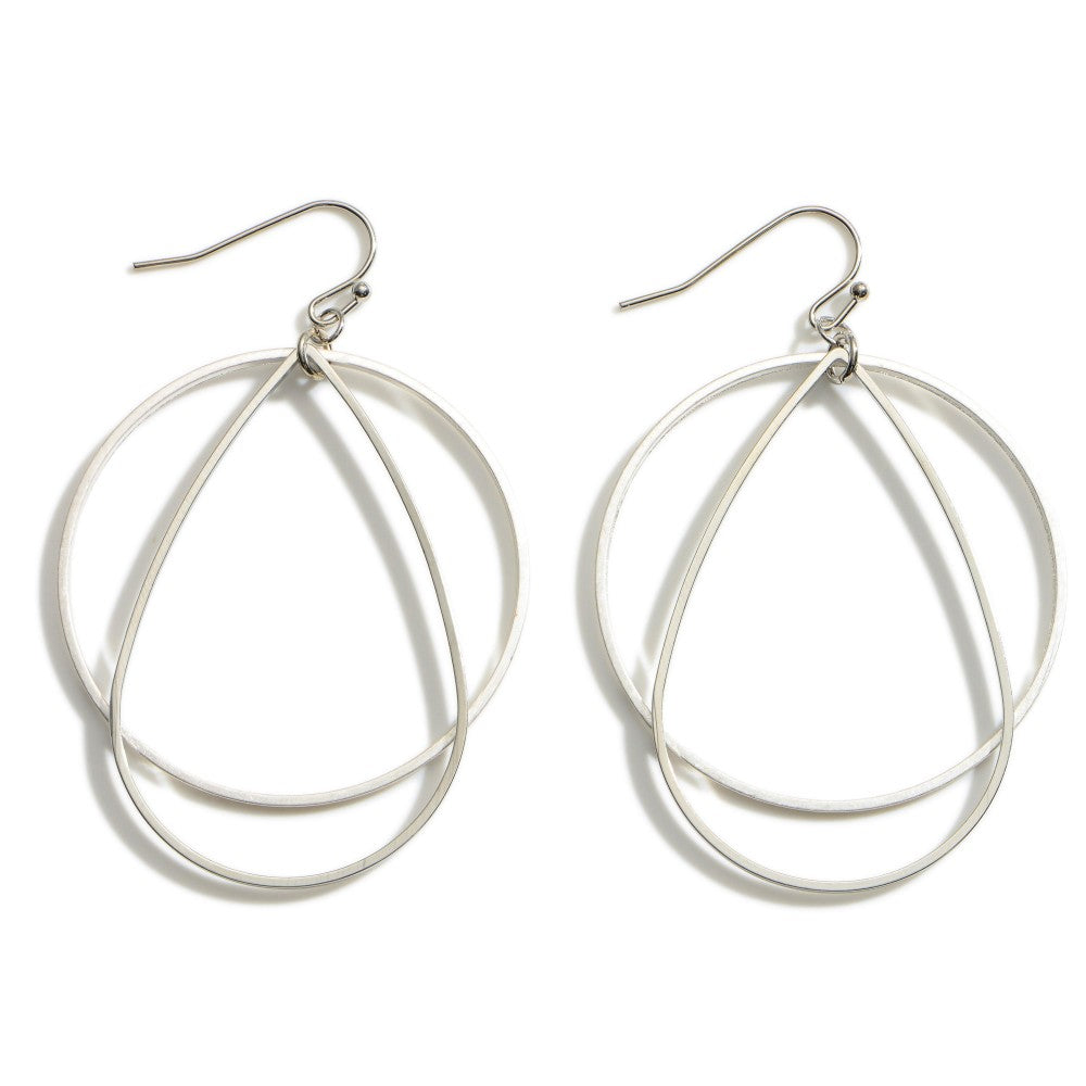 1223- Silver Double Hoop Metal Earrings