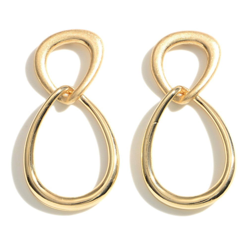 6094- Gold Metal Double Hoop Drop Earrings