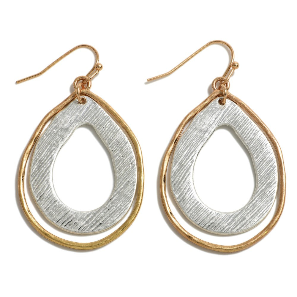 1226- Gold & Metal Tone Teardrop Drop Earrings