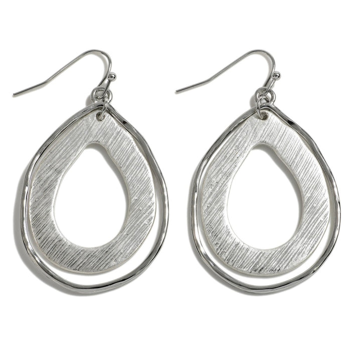 1227- Silver Metal Tone Teardrop Drop Earrings