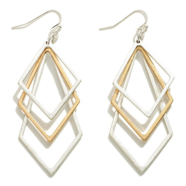 1523- Gold and Silver Tone Prismatic Drop Earrings