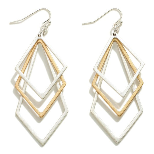 1523- Gold and Silver Tone Prismatic Drop Earrings