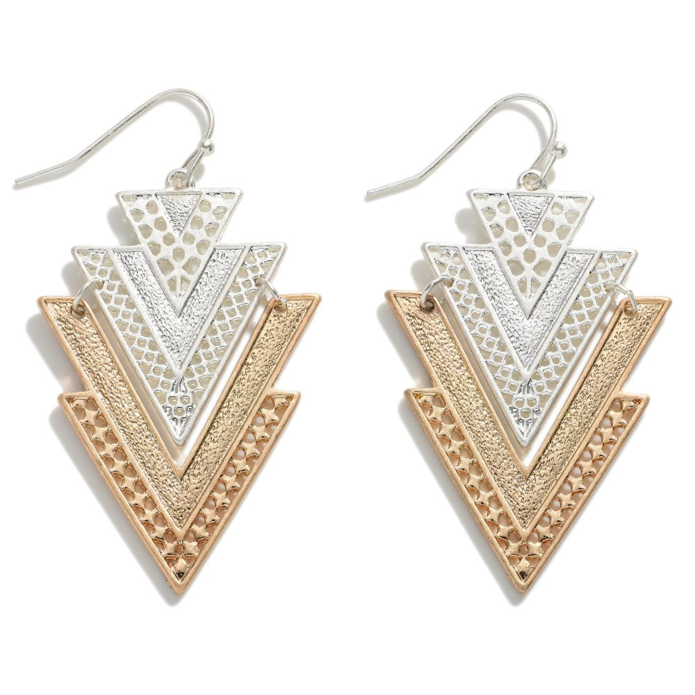 1524- Metal Tone Triangle Drop Earrings