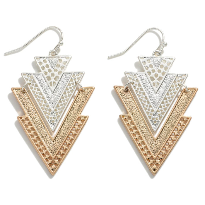 1524- Metal Tone Triangle Drop Earrings