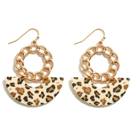 1230- Leopard Chain Link And Printed Acrylic Drop Earring