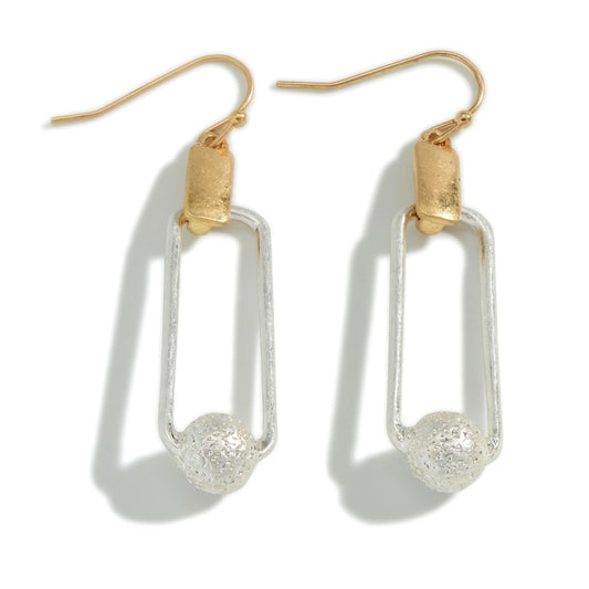 1528- Gold/Silver Metal Tone Drop Earrings Featuring Textured Ball