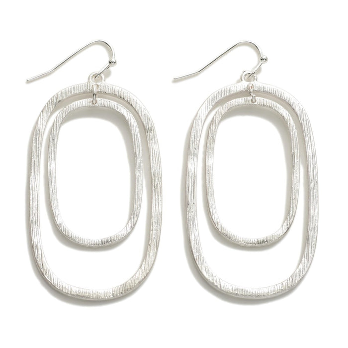 7220- Silver Tone Drop Earrings With Circular Textured Dangle