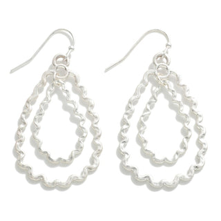 7223- Silver Linked Double Teardrop Scalloped Drop Earring