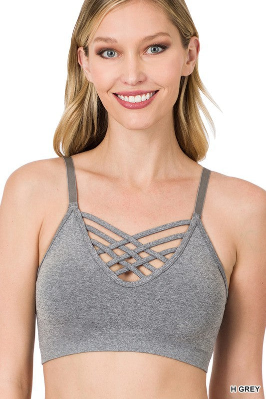 1723- Heather Grey Criss Cross Padded Bralette