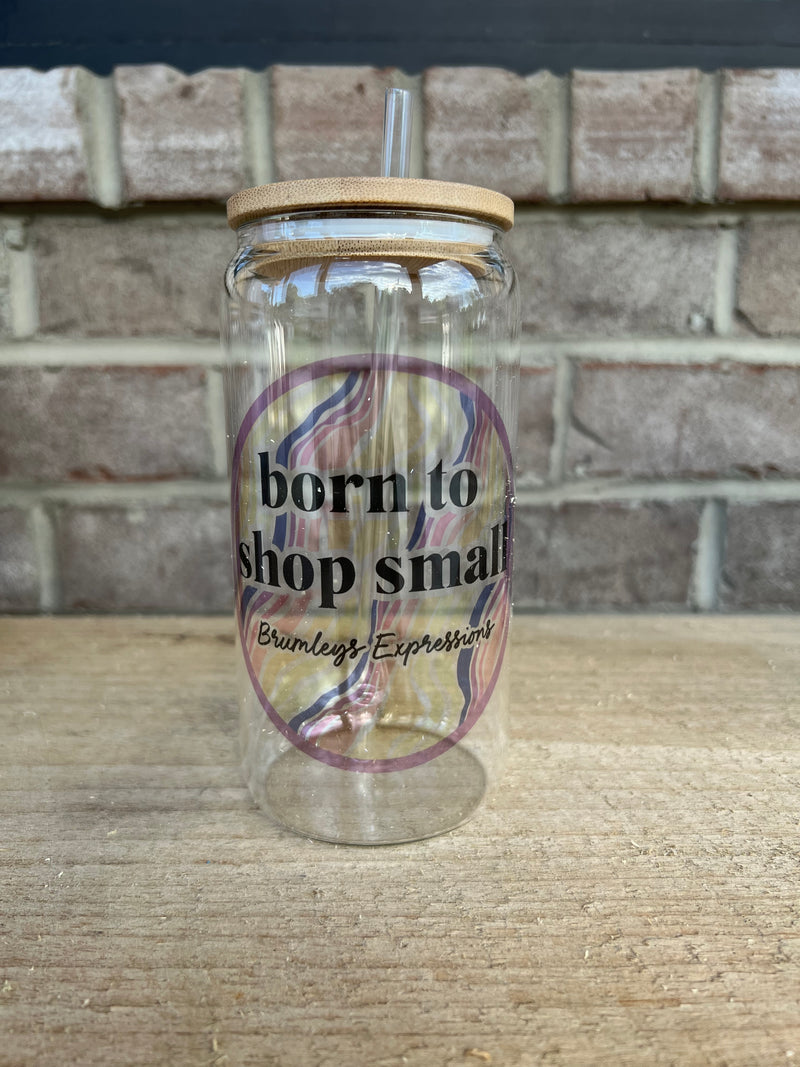 Shop Small 16oz Glass Cup w/ Lid & Straw {PICK DESIGN}