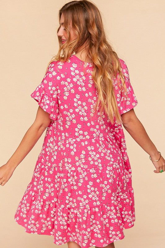 1427- Fuschia Floral Tier Dress