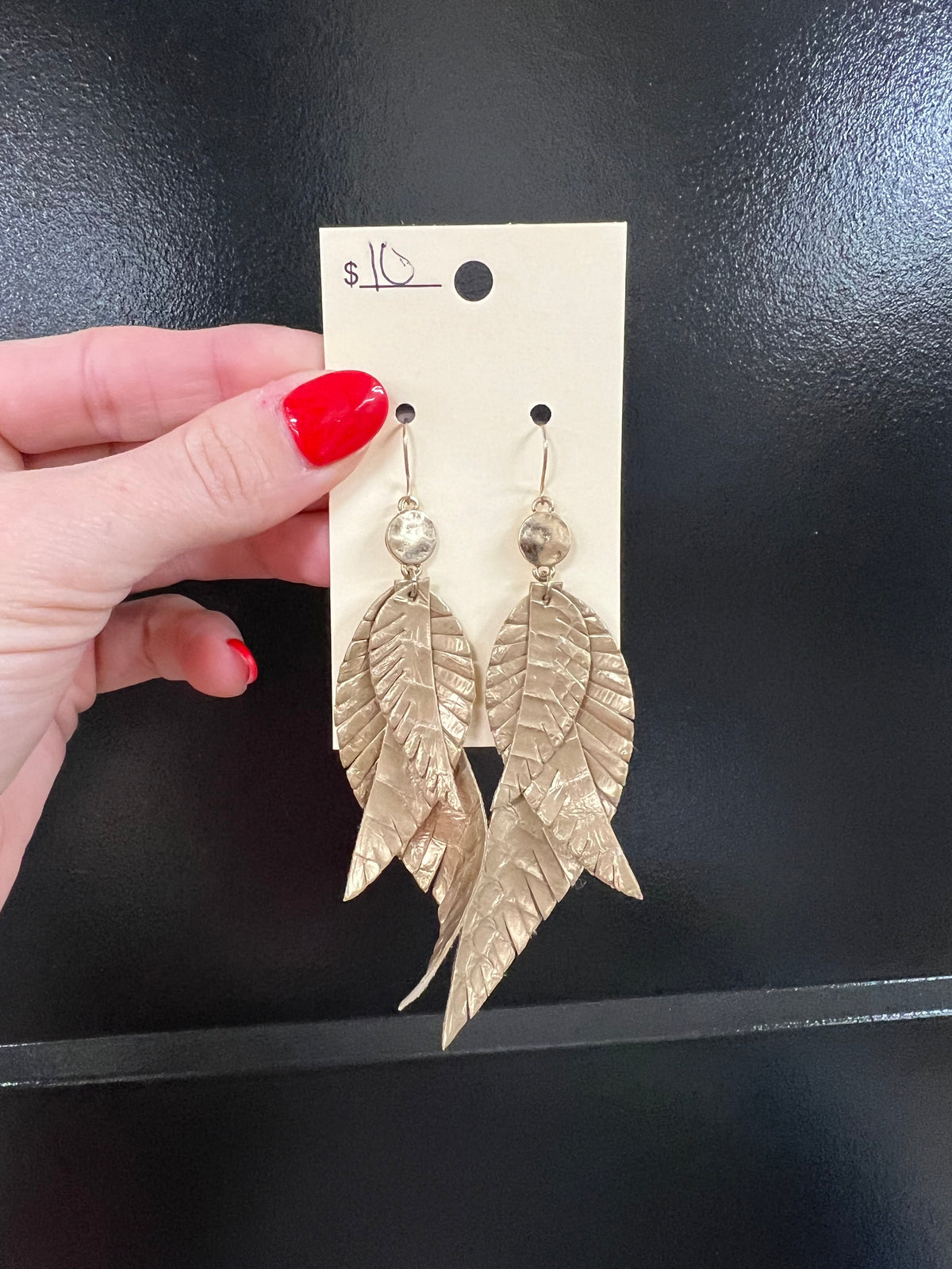 7250- Gold Leather Layer Earrings