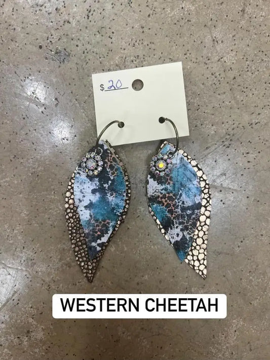 6260- Western Cheetah Leather Earrings