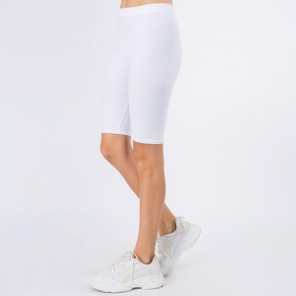 1451- Ribbed White Biker Shorts