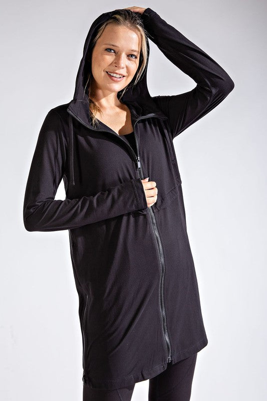 6143- Black Long Hooded Active Jacket