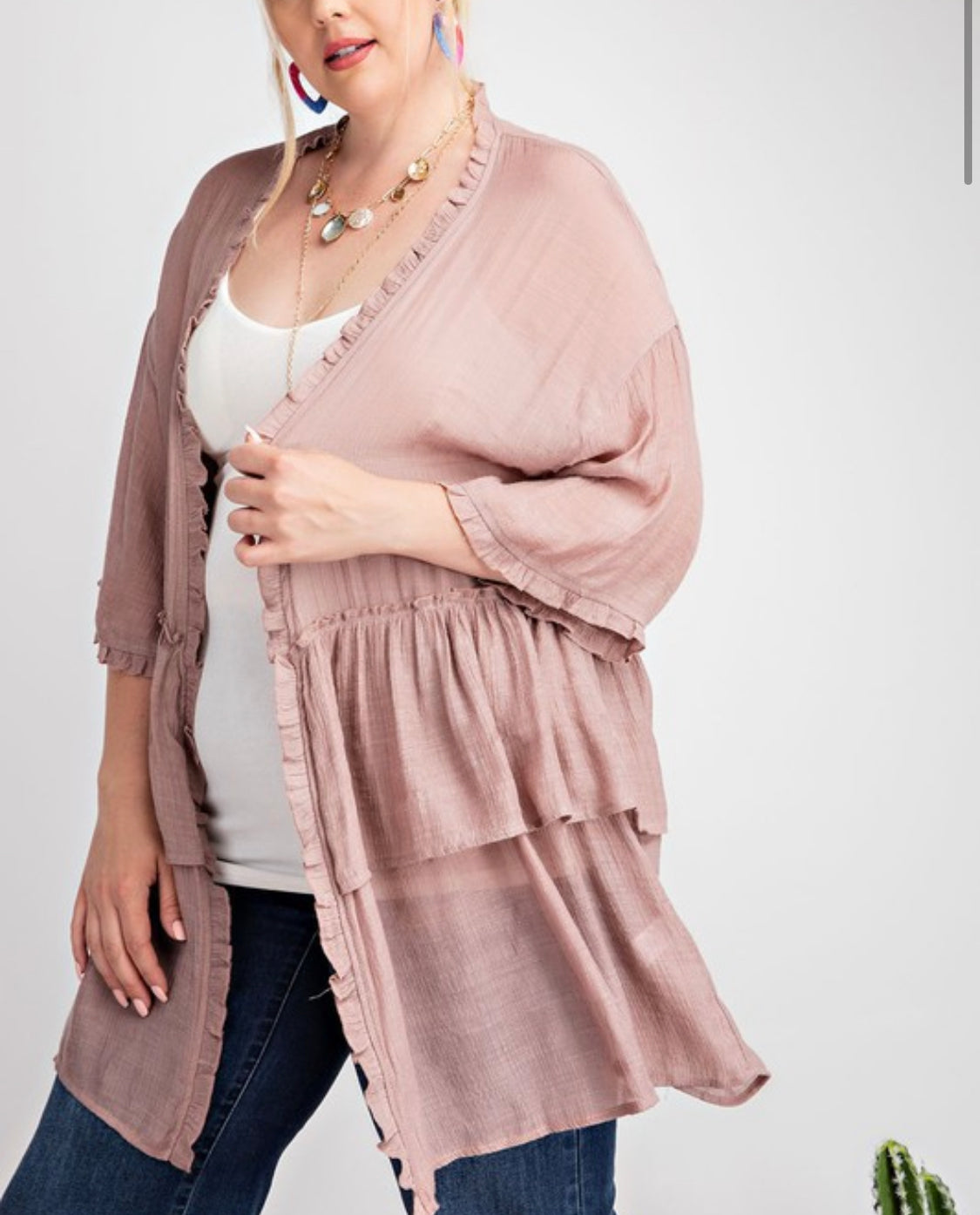 1599- Mauve Ruffle Front Cardigan