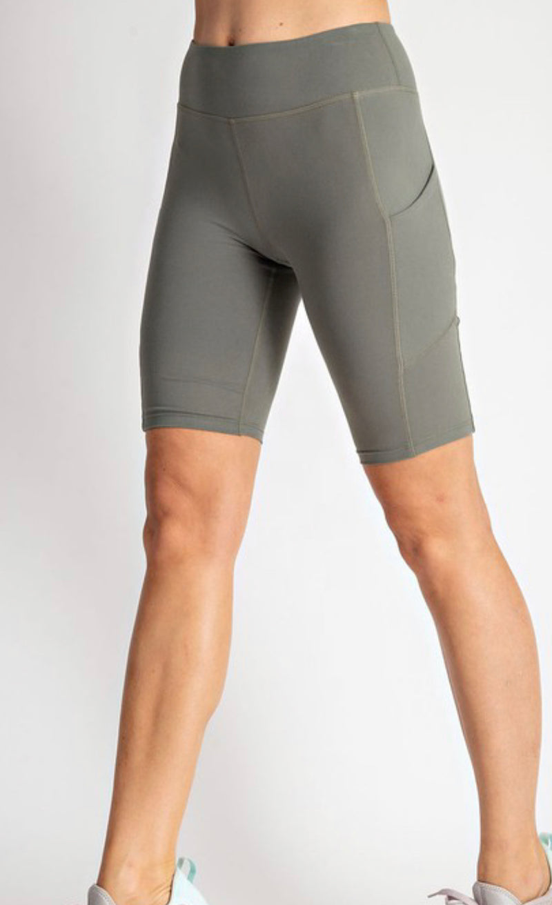 1517- Grey Sage Double Pocket Biker Shorts