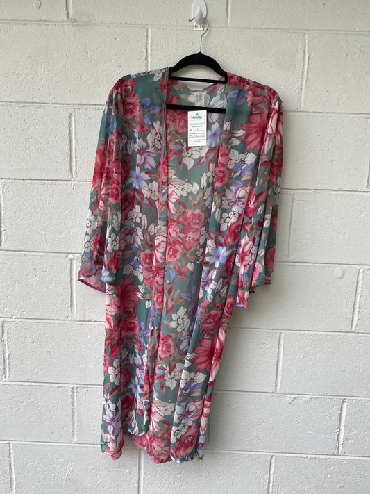 1249- Green Sheer Kimono w/ Pink Floral