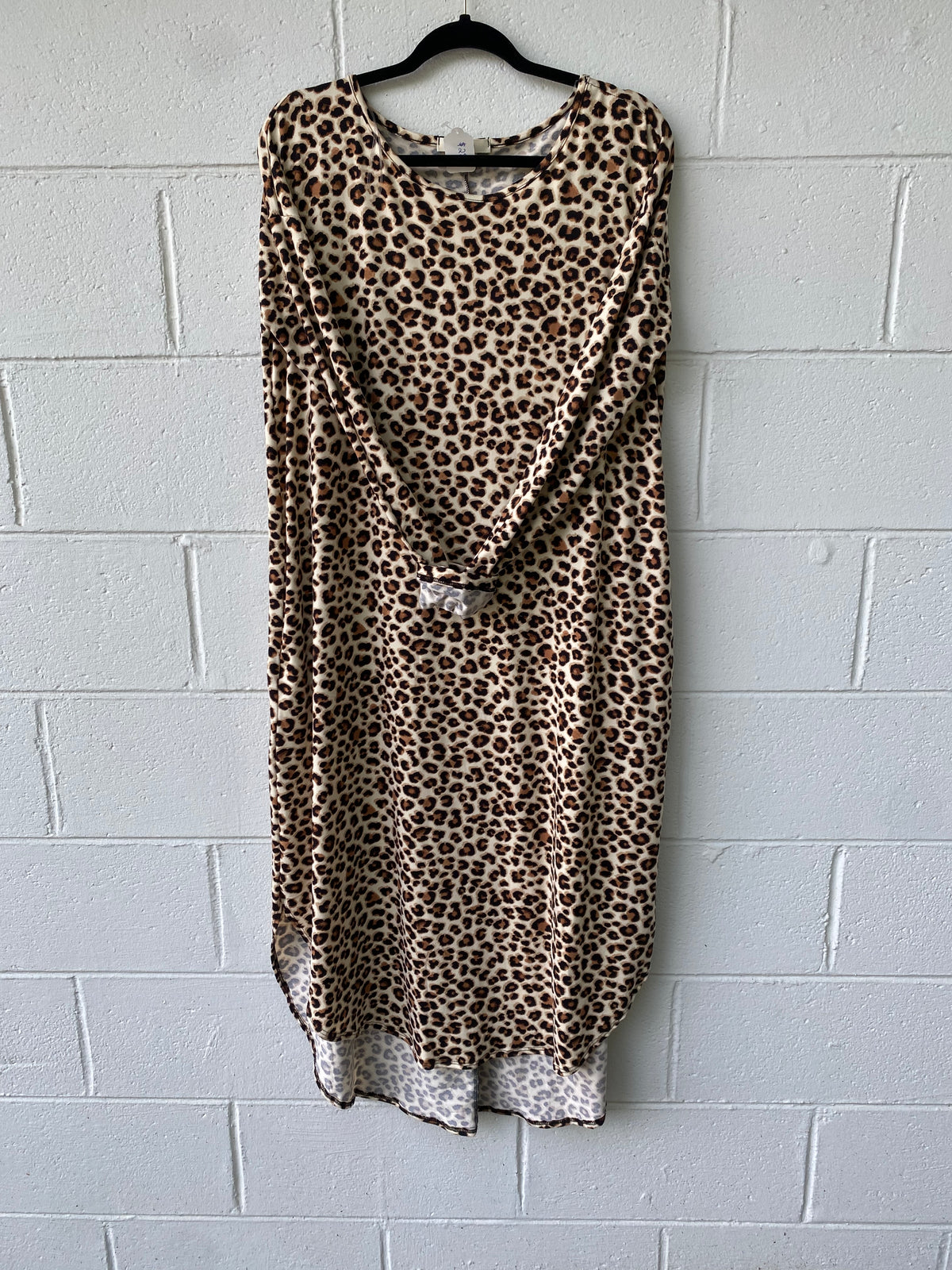 1488- Cheetah High Low Scoop Hem Long Sleeve Dress