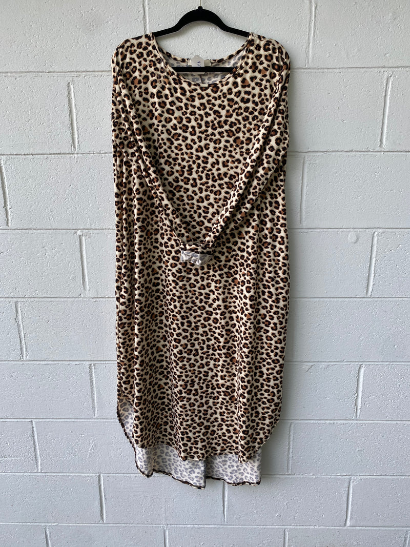 1488- Cheetah High Low Scoop Hem Long Sleeve Dress