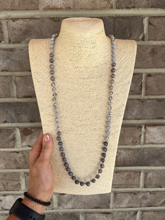 6037- Blue/Gray Beaded Long Necklace