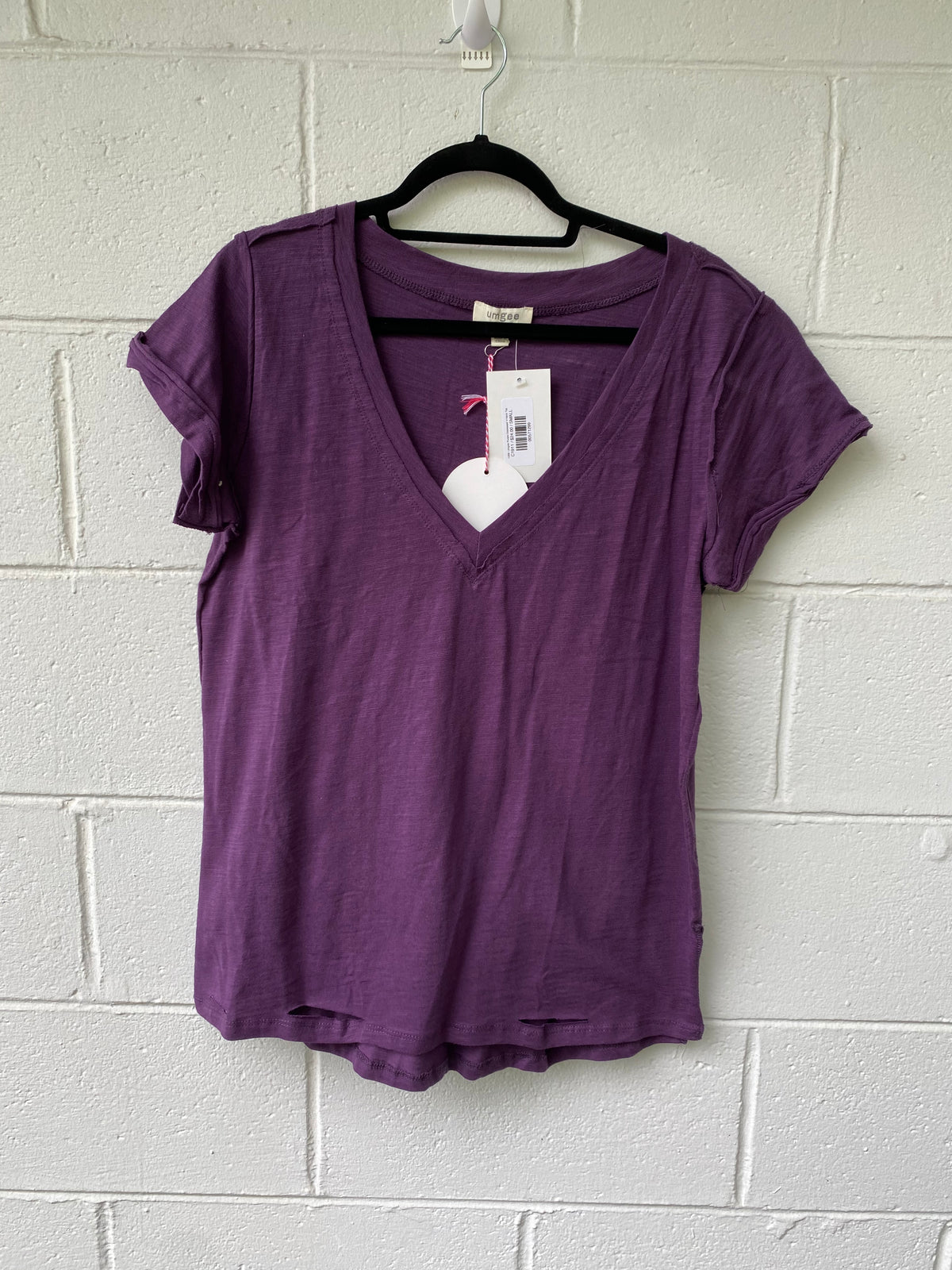 1208- Umgee Purple Distressed V-Neck Top