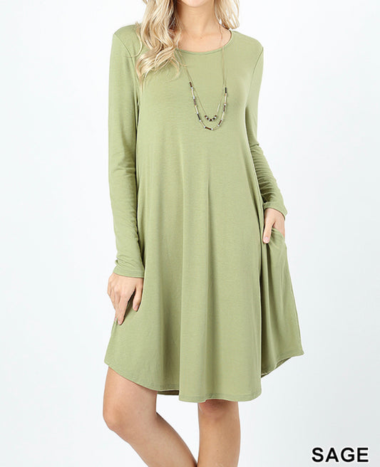 860- Sage Long Sleeve Tshirt Dress