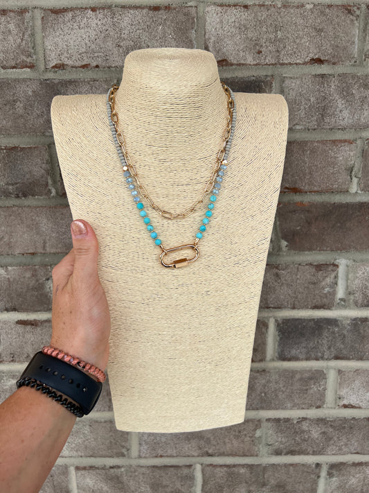 6052- Blue Chain Double Layer Necklace