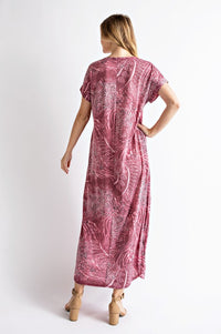 6137- Burgundy Mixed Animal Print Maxi Dress w/ Pockets