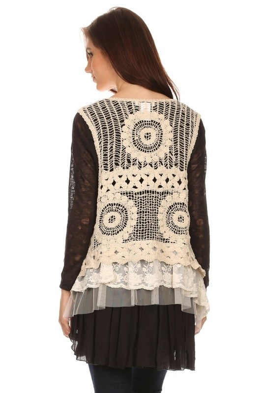 346- Crochet Cream Vest w/ Pearl Detail