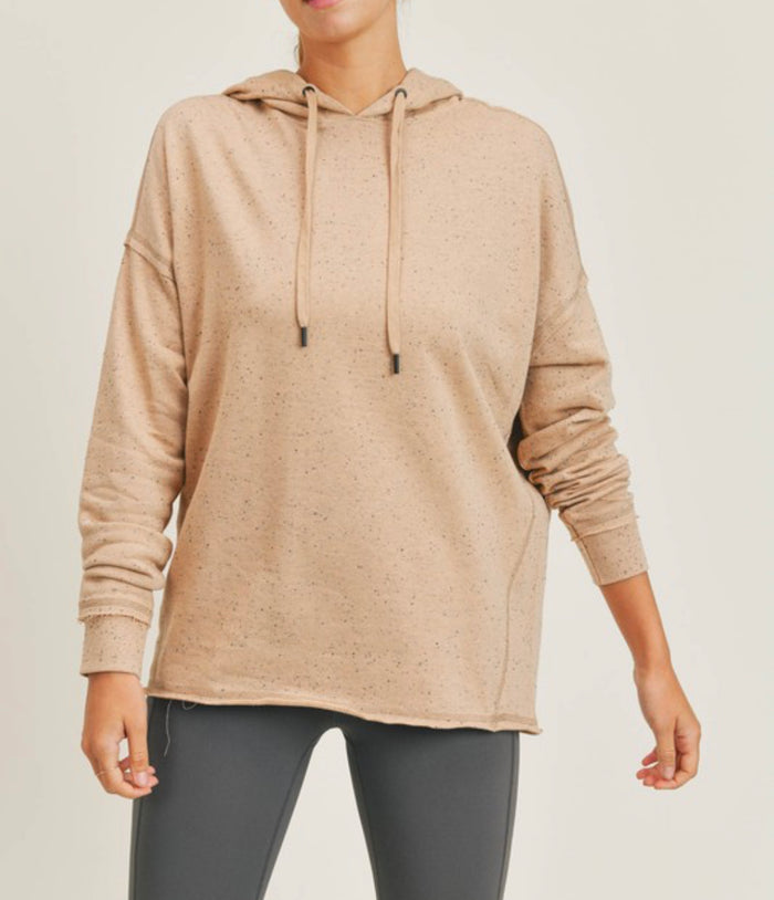 1665- Wheat Sprinkle Relaxed Fit Hooded Top