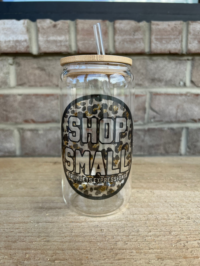 Shop Small 16oz Glass Cup w/ Lid & Straw {PICK DESIGN}