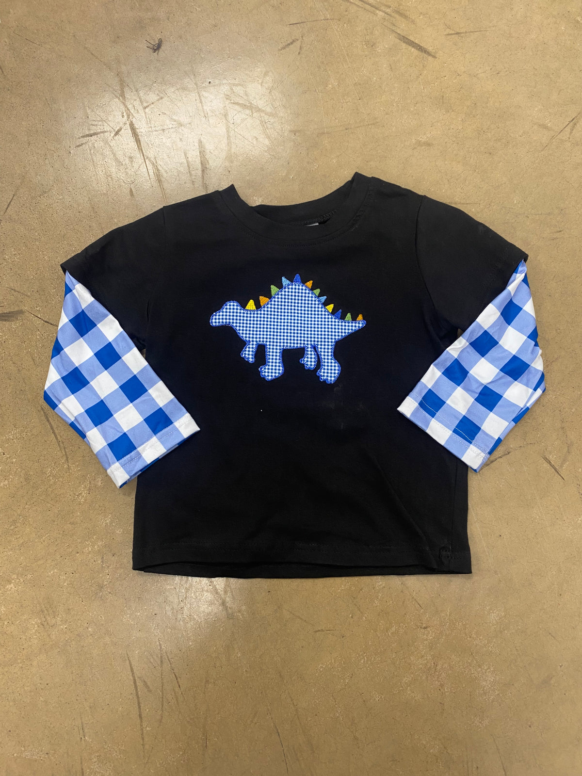 986- Blue Gingham Dinosaur Shirt