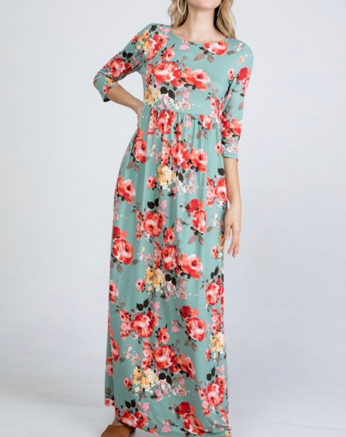 1545- Sage Floral Mix Dress