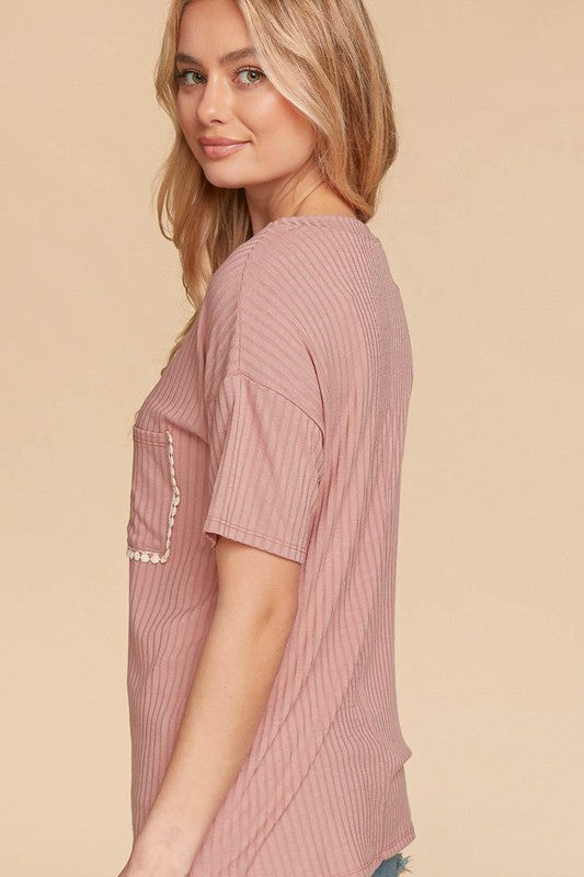 971- Dusty Rose Ribbed Dolman Sleeve Top