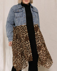 2023- Long Sleeve Denim Jacket w/ Cheetah Bottom