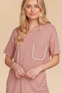 971- Dusty Rose Ribbed Dolman Sleeve Top