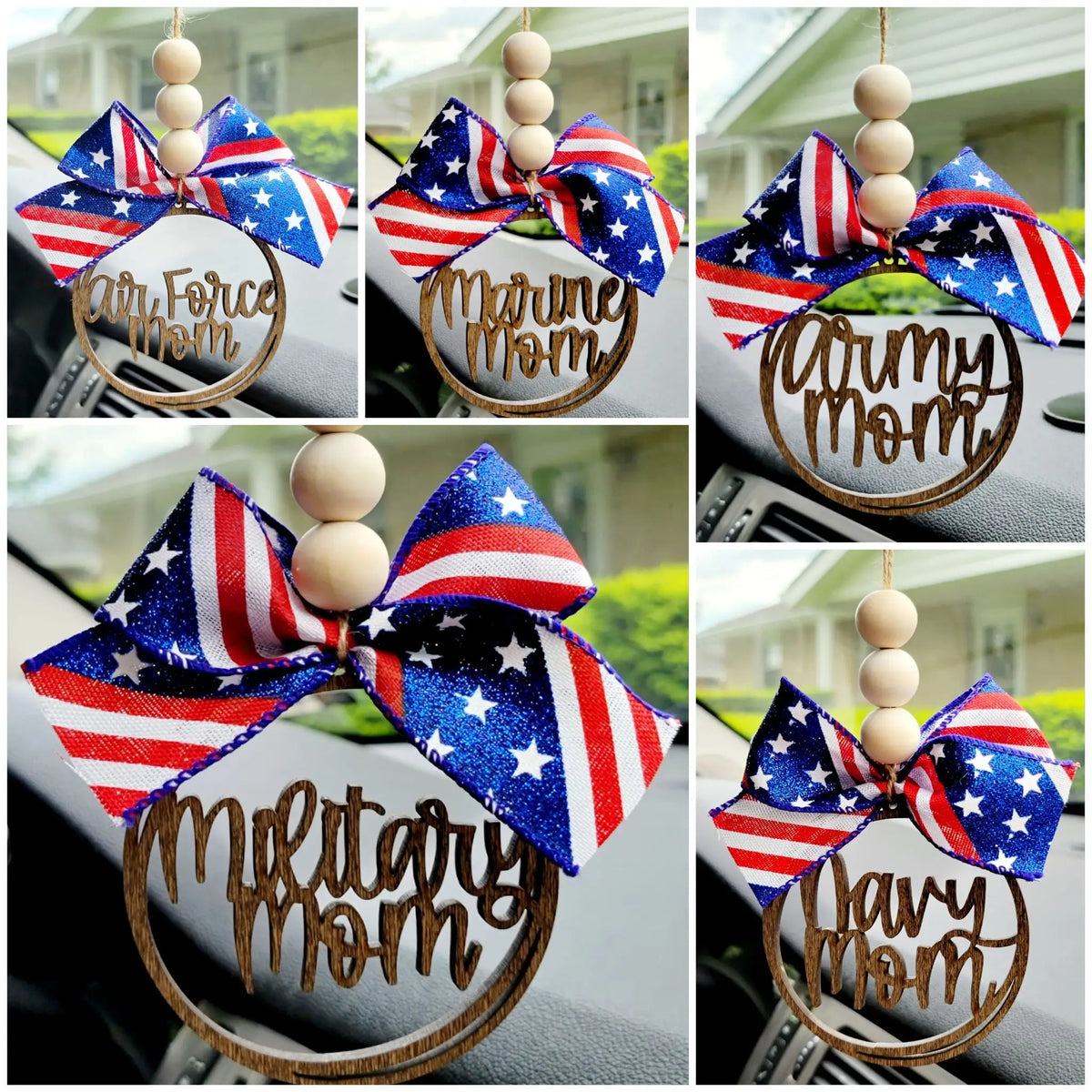 1691- Mom Military Themed Car Mirror Charm [[PICK DESIGN]