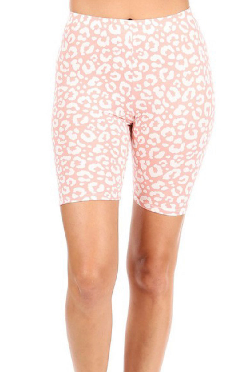 Pink/White Leopard Biker Shorts