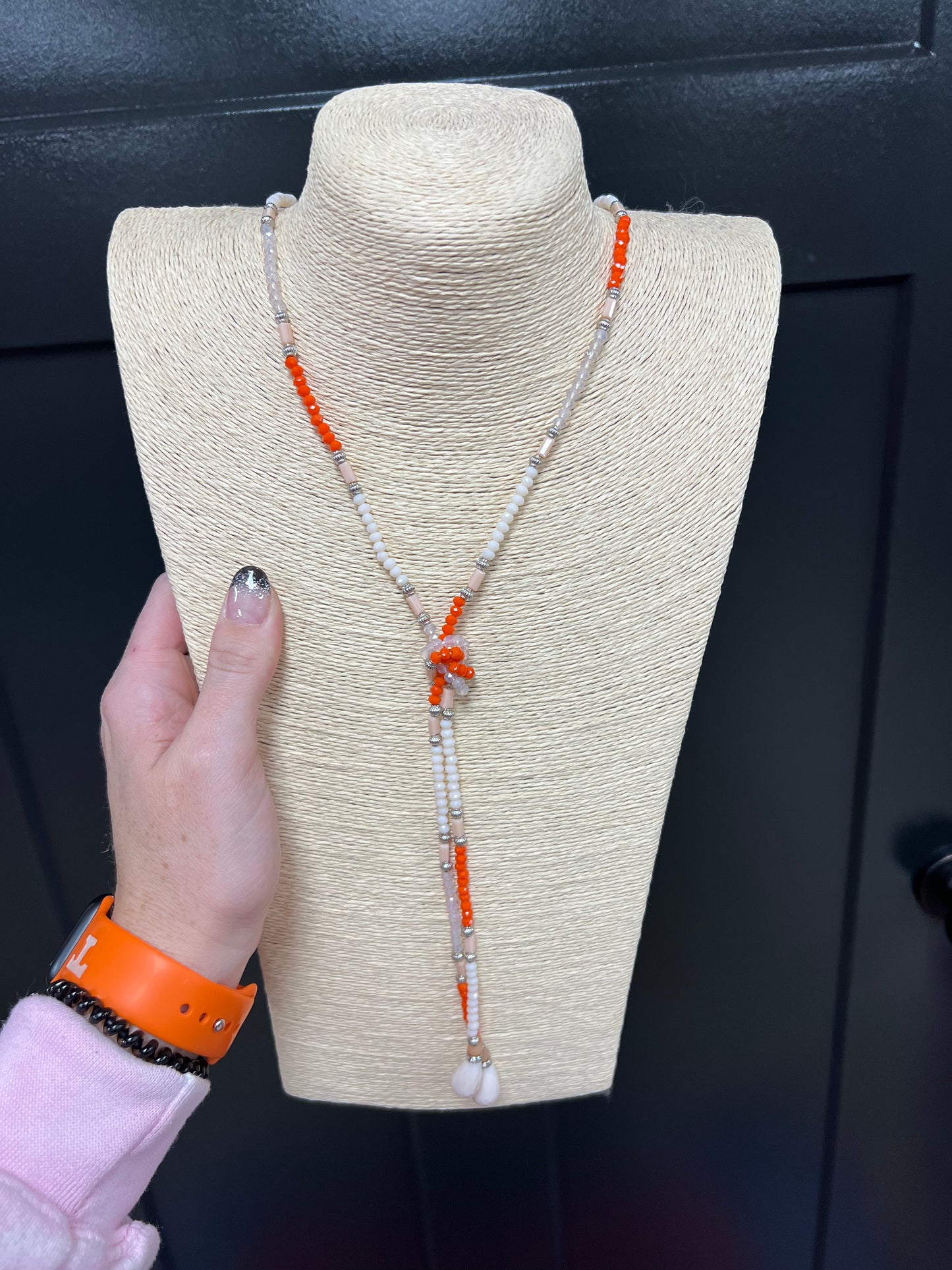 7229- Orange and White Beaded Necklace