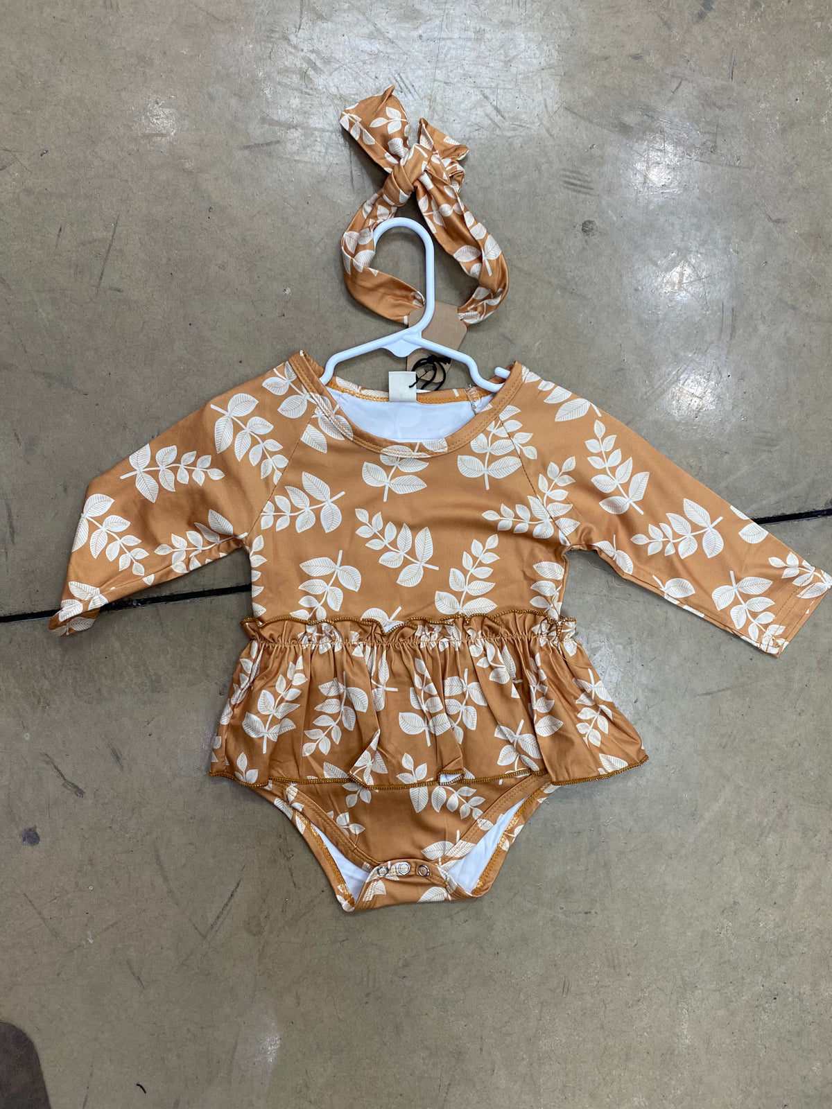 273- Golden Yellow Floral Onesie w/ Bow