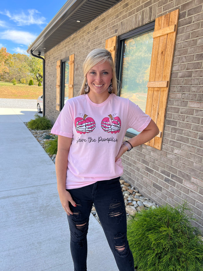 6945- Save The Pumpkins Breast Cancer Awareness Graphic Tee