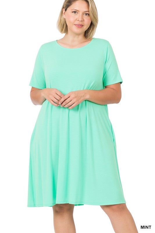 7982- Mint Short Sleeve T-Shirt Dress w/ Pockets