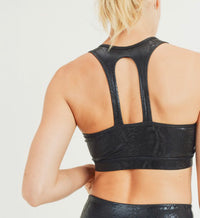 1170- Mono B Black Snake Foil Racerback Sports Bra