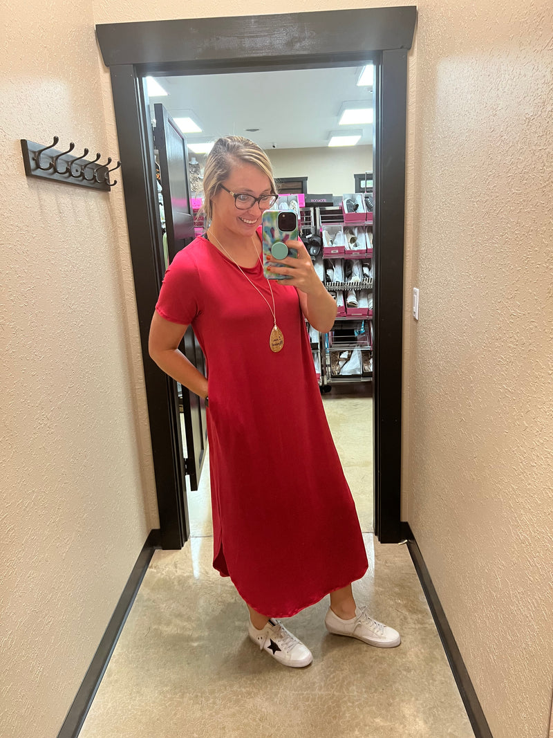 1460- Fuchsia Buttersoft Mid Calf Scoop Hem Dress w/ Pockets