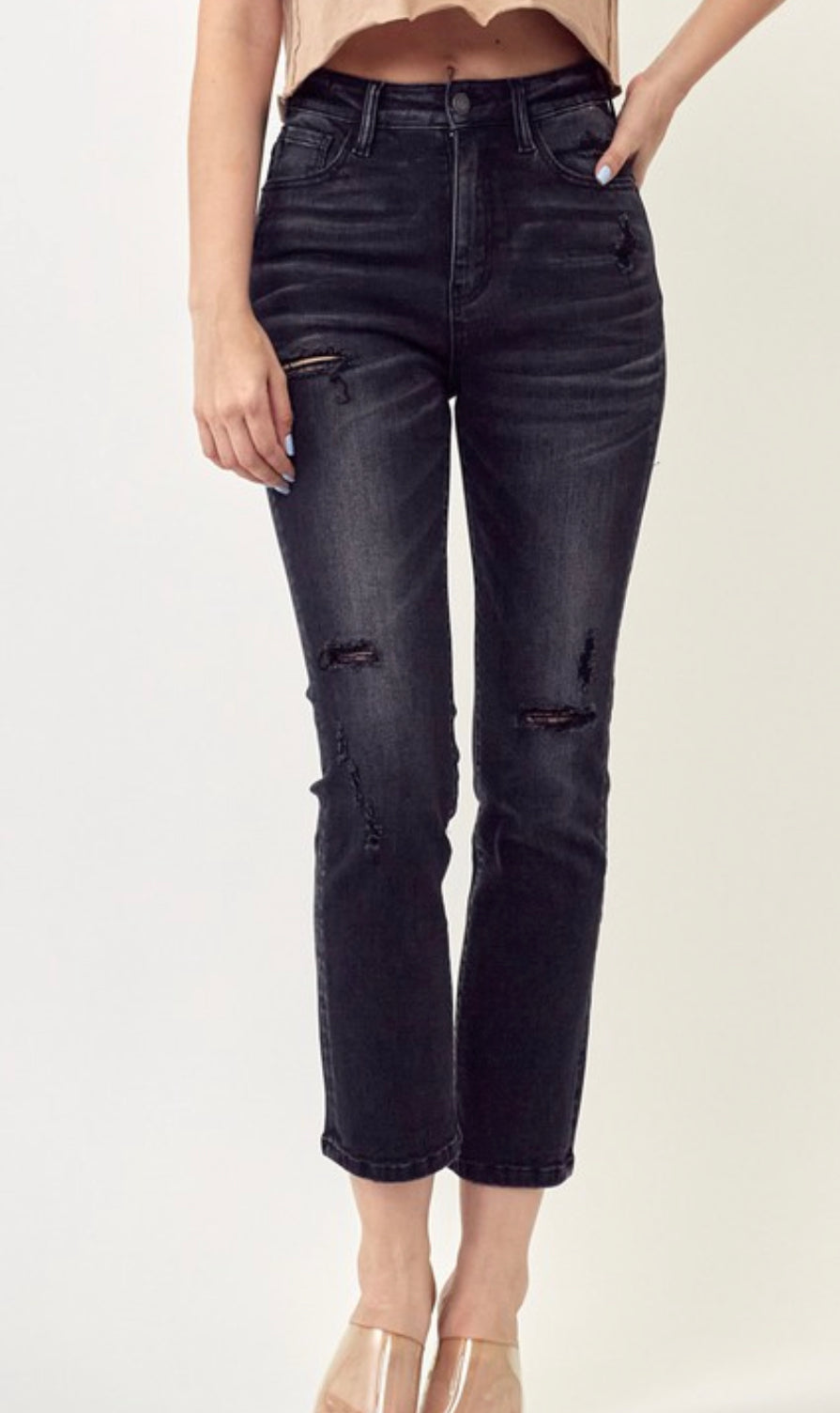 1671- Black Vintage Wash Straight Leg Jeans