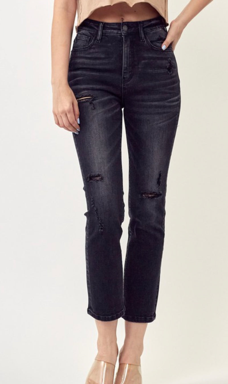 1671- Black Vintage Wash Straight Leg Jeans