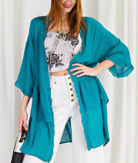 1226- Exotic Turquoise Ruffle Cardigan